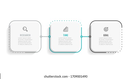 Vector infographic template. Timeline process design element and marketing icons. Business concept with 3 options, steps. Can be used for workflow layout, diagram, annual report, web design.