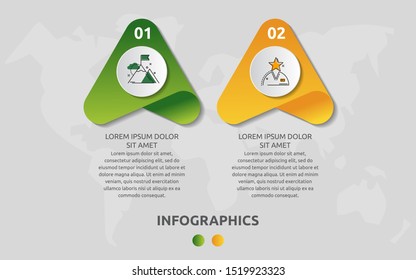 Vector infographic template with triangles and two circles. Business geometric concept with 2 options, parts, steps. Used as timeline, workflow, presentation, diagram, flyers, banner, chart