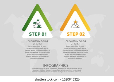 Vector infographic template with triangles and two arrows. Business geometric concept with 2 options, parts, steps. Used as timeline, workflow, presentation, diagram, flyers, banner, chart