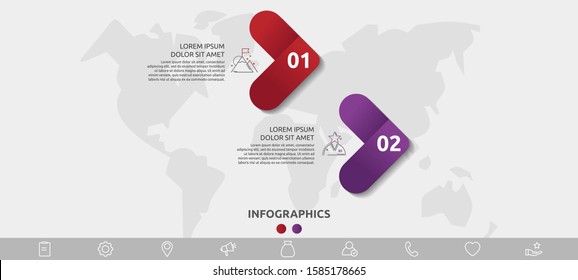 Vector infographic template. Two arrows with icons. Business concept for diagrams, flowchart, timeline, marketing, presentation