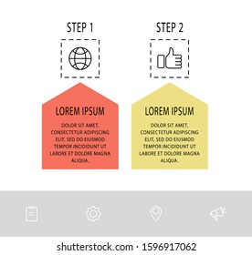 Vector infographic template. Two arrows with icons and labels. Business concept for diagrams, flowchart, graph, marketing, presentation, step for step