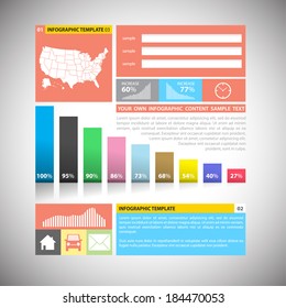 Vector infographic template with usa map. Ready to place your data content.