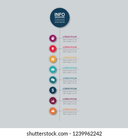 Vector infographic template for vertical diagram, graph, presentation, chart, business concept with 8 options.
