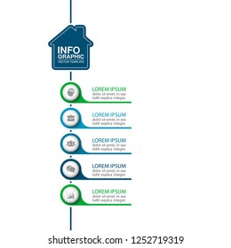 Vector infographic template for vertical diagram, graph, presentation, chart, business concept, home, house, housing, with 5 options.