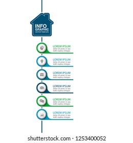 Vector infographic template for vertical diagram, graph, presentation, chart, business concept, home, house, housing, with 6 options.