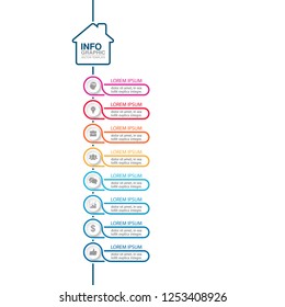 Vector infographic template for vertical diagram, graph, presentation, chart, business concept, home, house, housing, with 8 options.