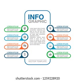 Vector infographic template for vertical diagram, graph, presentation, chart, business concept with 8 options.