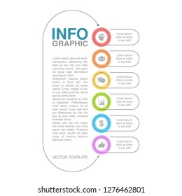 Vector infographic template for vertical diagram, graph, presentation, chart, business concept with 6 options.