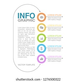 Vector infographic template for vertical diagram, graph, presentation, chart, business concept with 5 options.