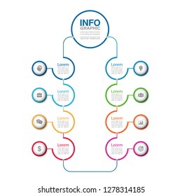 Vector infographic template for vertical diagram, graph, presentation, chart, business concept with 8 options.