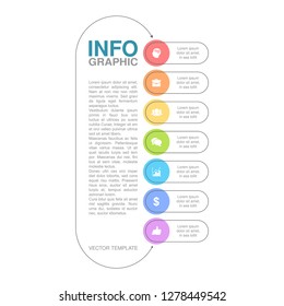 Vector infographic template for vertical diagram, graph, presentation, chart, business concept with 7 options.