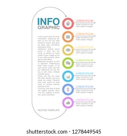 Vector infographic template for vertical diagram, graph, presentation, chart, business concept with 7 options.