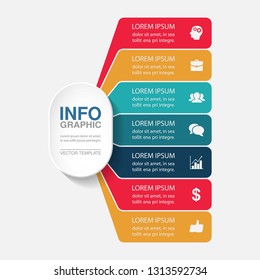 Vector infographic template for vertical diagram, graph, presentation, chart, business concept with 7 options.