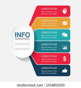 Vector infographic template for vertical diagram, graph, presentation, chart, business concept with 6 options.