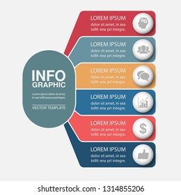Vector infographic template for vertical diagram, graph, presentation, chart, business concept with 6 options.