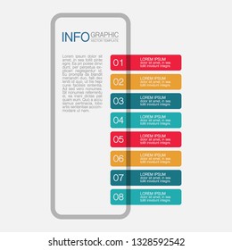 Vector infographic template for vertical diagram, graph, presentation, chart, business concept with 8 options.