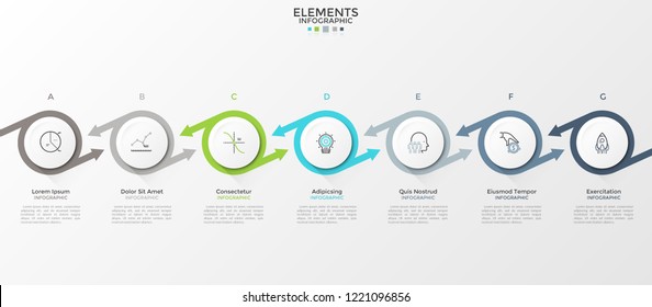 Vector infographic template with white circles and colorful arrows. Can be used for presentations banner, workflow layout, process diagram, flow chart, info graph, timeline or web site