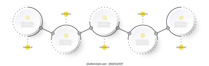 Vector infographic template. Workflow elements design with icons and 5 options. 