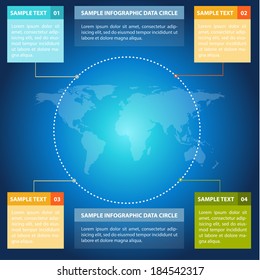 Vector infographic template with world blue map. Ready to place your data content.