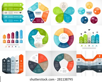 Vector infographic templates set. Template for cycle diagram, graph, presentation and circle arrows chart. Business startup concept with 5 options, parts, steps or processes. Data visualization