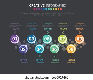 Vector Infographic thin colorful design with icons and 9 options or steps. fographic design template with place for your text. Vector illustration.