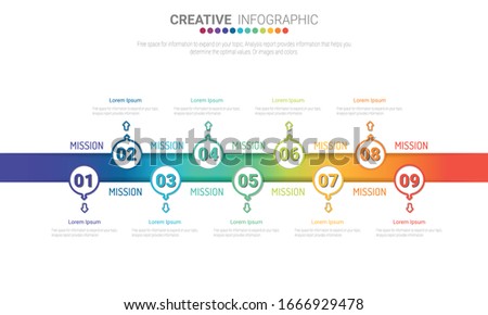 Vector Infographic thin colorful design with icons and 9 options or steps. fographic design template with place for your text. Vector illustration.