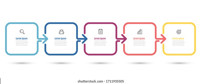 Vector Infographic Thin Line Arrow Design Label With Icons. Business Concept With 5 Options Or Steps.