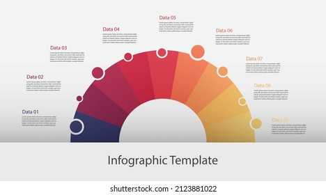 Vector infographic thin line circuler design Template.Inforgraphic Template. Business concept with 9 steps. 4K EPS 10 Multi color design