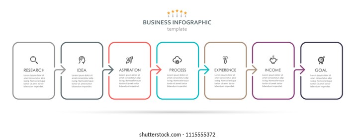 Vector Infographic thin line design with icons and 7 options or steps. Infographics for business concept. Can be used for presentations banner, workflow layout, process diagram, flow chart, info graph Vector Infographic thin line design with icons and 7 options or steps. Infographics for business concept. Can be used for presentations banner, workflow layout, process diagram, flow chart, info graph