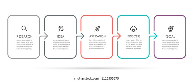 Vector Infographic thin line design with icons and 5 options or steps. Infographics for business concept. Can be used for presentations banner, workflow layout, process diagram, flow chart, info graph