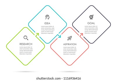 Diseño de línea delgada Vector Infographic con iconos y 4 opciones o pasos. Infografía para el concepto de negocio. Se puede utilizar para presentaciones banner, diseño de flujo de trabajo, diagrama de procesos, diagrama de flujo, gráfico de información