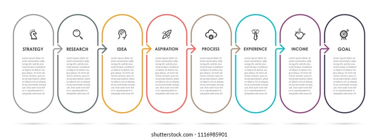 Vector Infographic thin line design with icons and 8 options or steps. Infographics for business concept. Can be used for presentations banner, workflow layout, process diagram, flow chart, info graph