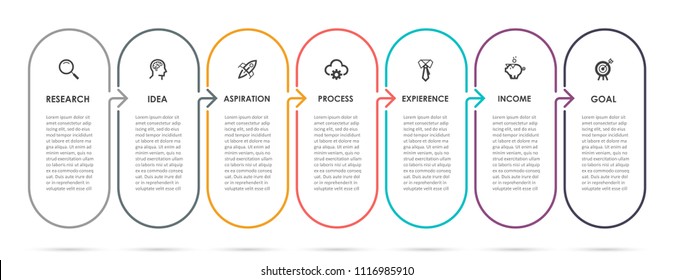 Vector Infographic thin line design with icons and 7 options or steps. Infographics for business concept. Can be used for presentations banner, workflow layout, process diagram, flow chart, info graph