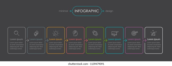 Vector Infographic thin line design with icons and 8 options or steps. Infographics for business concept. Can be used for presentations banner, workflow layout, process diagram, flow chart, info graph