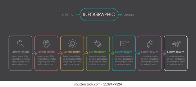 Vector Infographic thin line design with icons and 7 options or steps. Infographics for business concept. Can be used for presentations banner, workflow layout, process diagram, flow chart, info graph