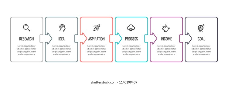 Vector Infographic thin line design with icons and 6 options or steps. Infographics for business concept. Can be used for presentations banner, workflow layout, process diagram, flow chart, info graph