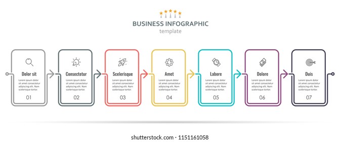 Vector Infographic thin line design with icons and 7 options or steps. Infographics for business concept. Can be used for presentations banner, workflow layout, process diagram, flow chart, info graph