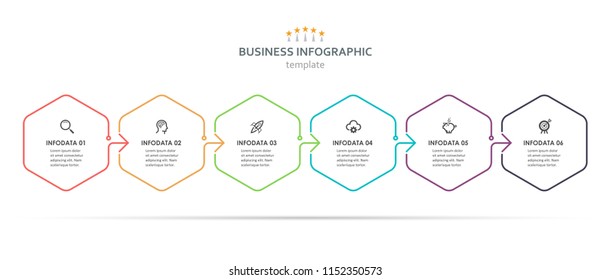 Vector Infographic thin line design with icons and 6 options or steps. Infographics for business concept. Can be used for presentations banner, workflow layout, process diagram, flow chart, info graph