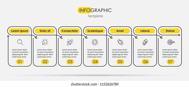Vector Infographic thin line design with icons and 7 options or steps. Infographics for business concept. Can be used for presentations banner, workflow layout, process diagram, flow chart, info graph