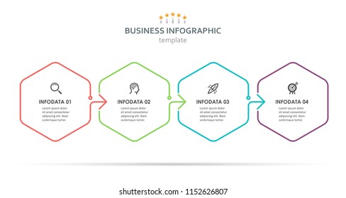 Vector Infographic thin line design with icons and 4 options or steps. Infographics for business concept. Can be used for presentations banner, workflow layout, process diagram, flow chart, info graph