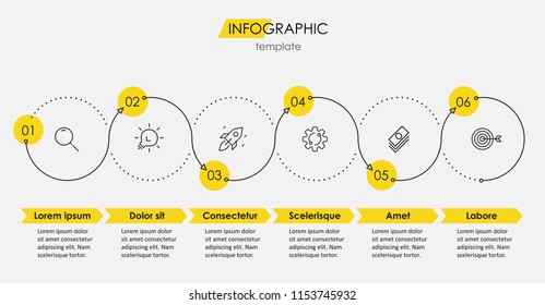 Vector Infographic thin line design with icons and 6 options or steps. Infographics for business concept. Can be used for presentations banner, workflow layout, process diagram, flow chart, info graph - Shutterstock ID 1153745932