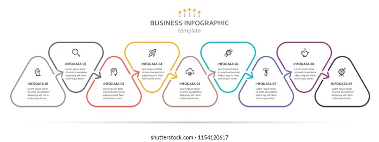Vector Infographic thin line design with icons and 9 options or steps. Infographics for business concept. Can be used for presentations banner, workflow layout, process diagram, flow chart, info graph Vector Infographic thin line design with icons and 9 options or steps. Infographics for business concept. Can be used for presentations banner, workflow layout, process diagram, flow chart, info graph