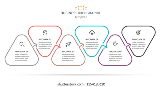 Vector Infographic thin line design with icons and 6 options or steps. Infographics for business concept. Can be used for presentations banner, workflow layout, process diagram, flow chart, info graph