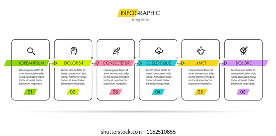 Vector Infographic thin line design with icons and 6 options or steps. Infographics for business concept. Can be used for presentations banner, workflow layout, process diagram, flow chart, info graph