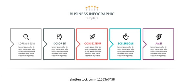 Vector Infographic thin line design with icons and 5 options or steps. Infographics for business concept. Can be used for presentations banner, workflow layout, process diagram, flow chart, info graph