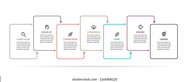 Vector Infographic thin line design with icons and 7 options or steps. Infographics for business concept. Can be used for presentations banner, workflow layout, process diagram, flow chart, info graph