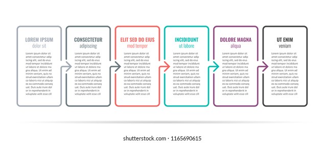 Vector Infographic Thin Line Design With Columns And 6 Options Or Steps. Can Be Used For Presentations Banner, Workflow Layout, Process Diagram, Flow Chart, Info Graph