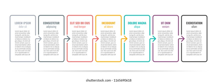 Vector Infographic Thin Line Design With Columns And 7 Options Or Steps. Can Be Used For Presentations Banner, Workflow Layout, Process Diagram, Flow Chart, Info Graph