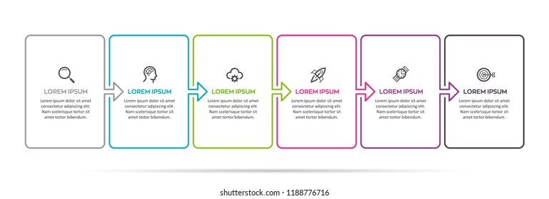 Vector Infographic thin line design with icons and 6 options or steps. Infographics for business concept. Can be used for presentations banner, workflow layout, process diagram, flow chart, info graph