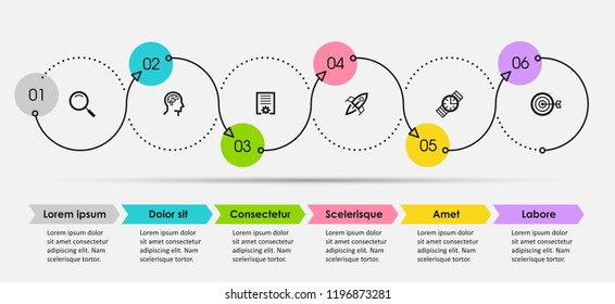 Vector Infographic thin line design with icons and 6 options or steps. Infographics for business concept. Can be used for presentations banner, workflow layout, process diagram, flow chart, info graph